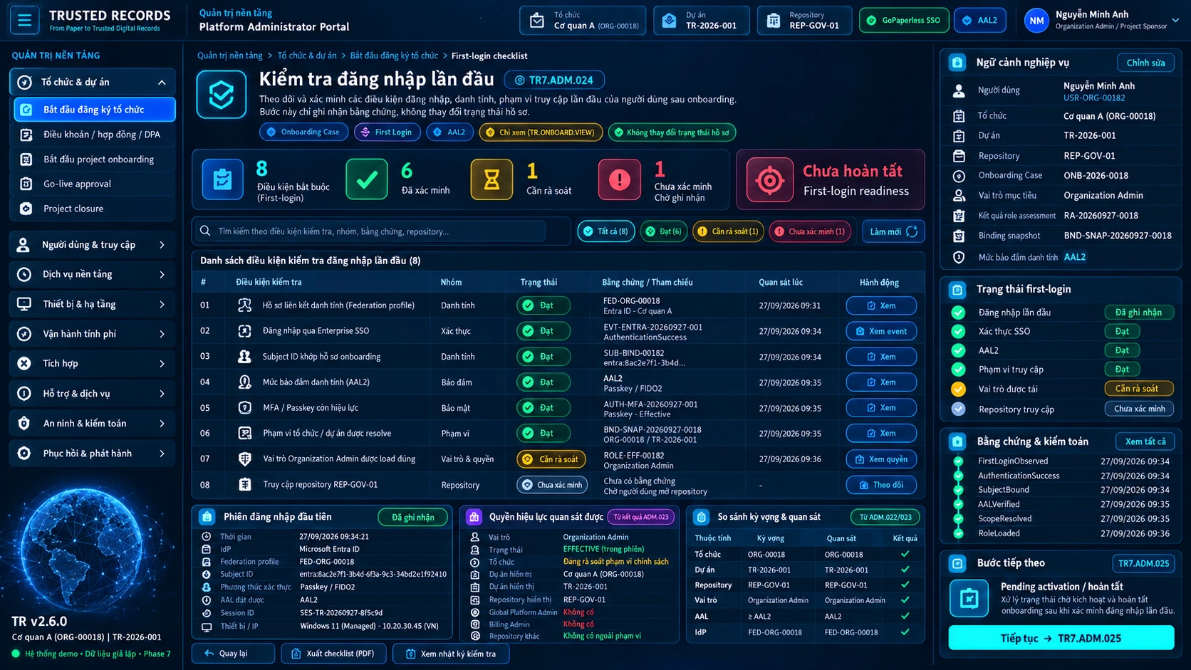 Reference interface Platform Administrator Portal
