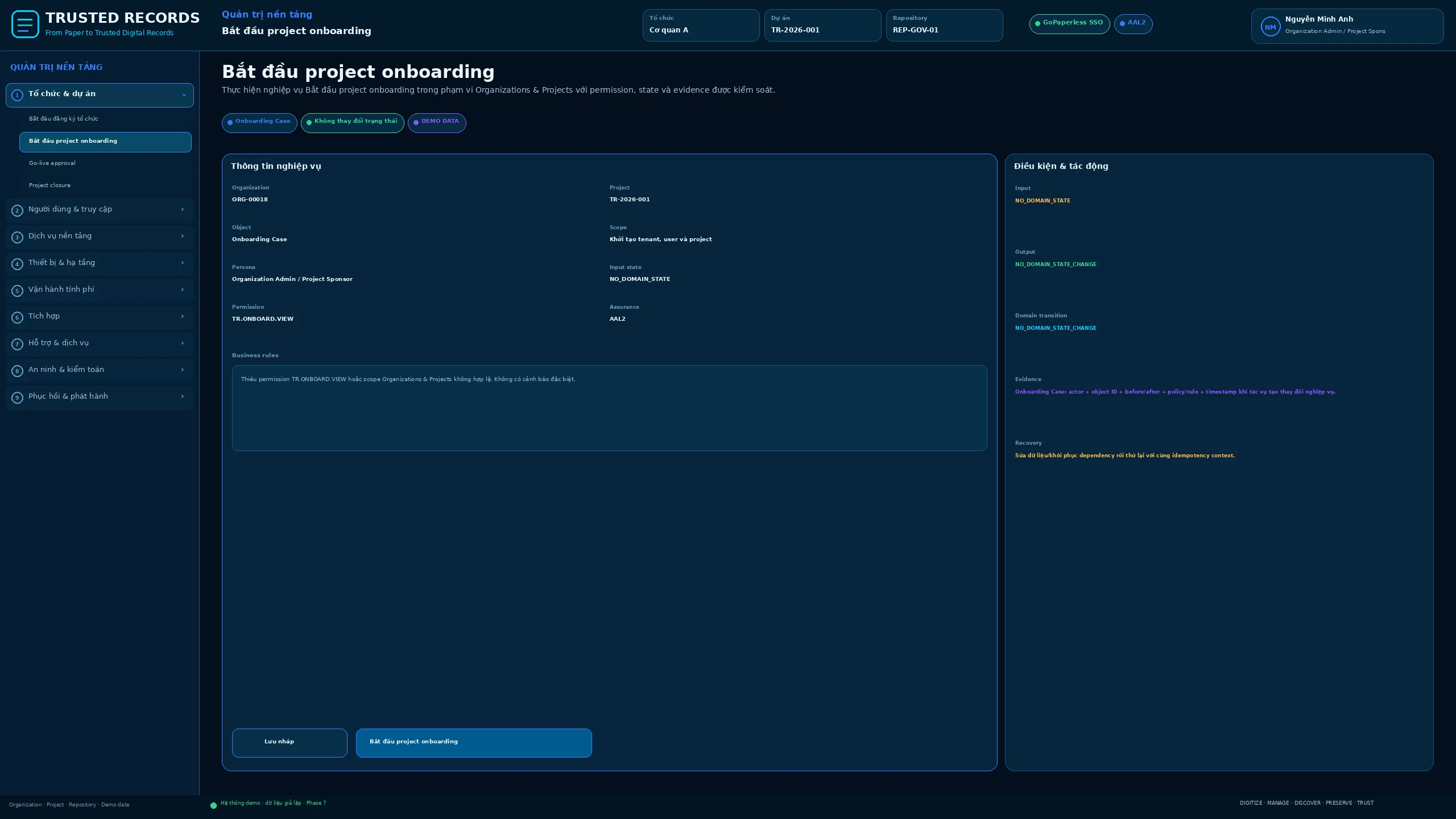 TR7.ADM.026 · Bắt đầu project onboarding