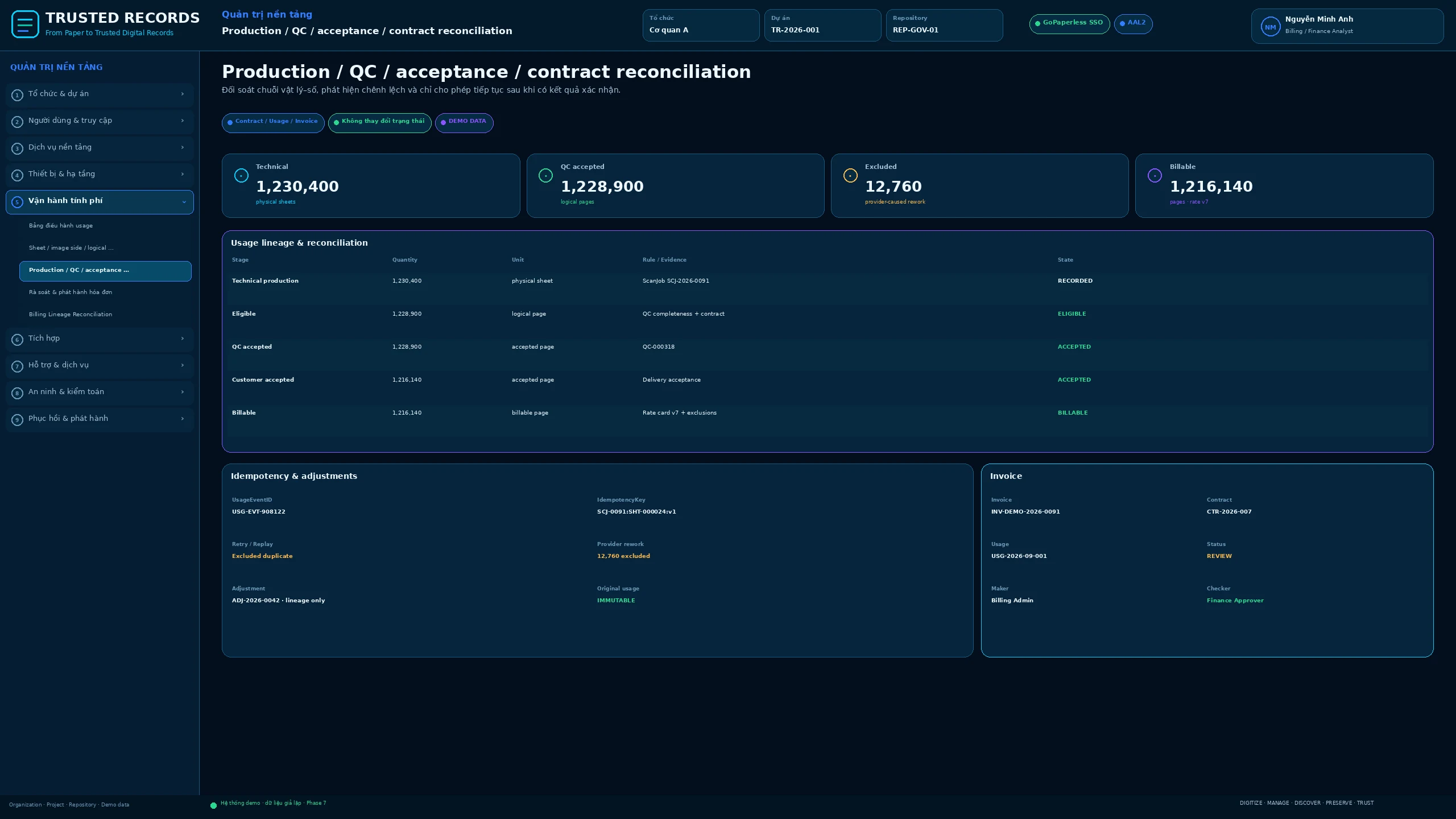 TR7.ADM.084 · Production / QC / acceptance / contract reconciliation
